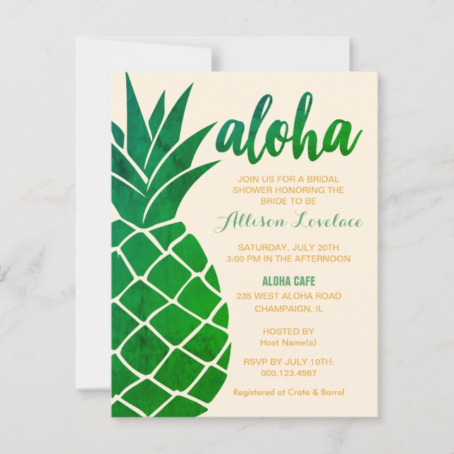 Invitación Ducha de novia tropical de Aloha (Anverso)