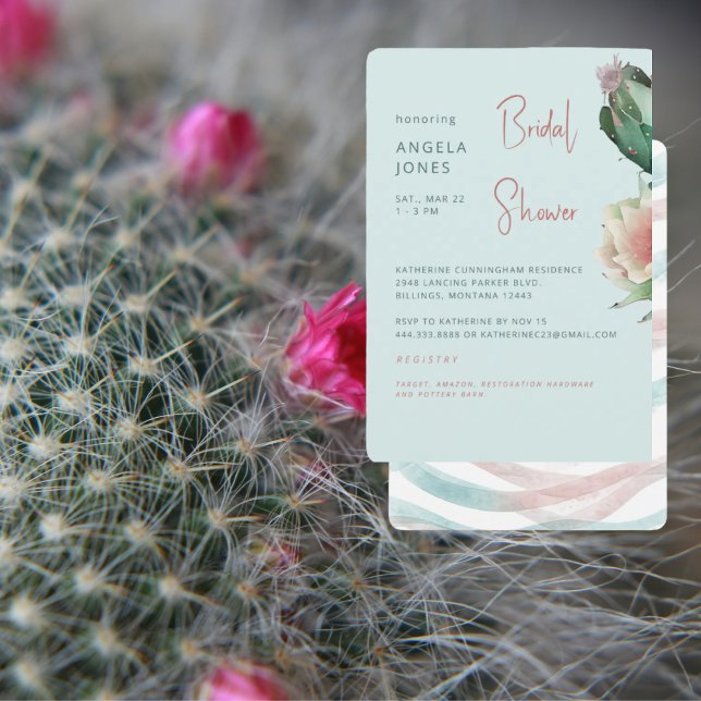 Invitación Ducha de Novia Tropical de Cactus Turquesa y Rosa (Subido por el creador)