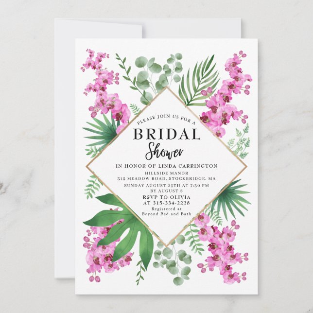 Invitación Ducha de novia tropical floral QR Código Boho (Anverso)