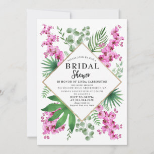 Invitación Ducha de novia tropical floral QR Código Boho