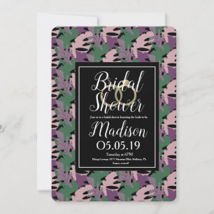 Invitación Ducha de Novia Tropical Monstera Morado Falso Dora
