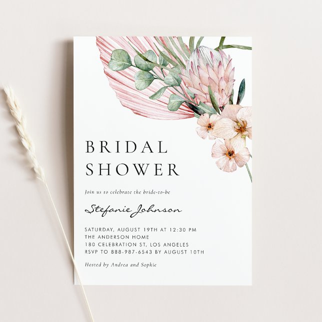 Invitación Ducha de Novia Tropical Protea Acuarela Rosa (Subido por el creador)