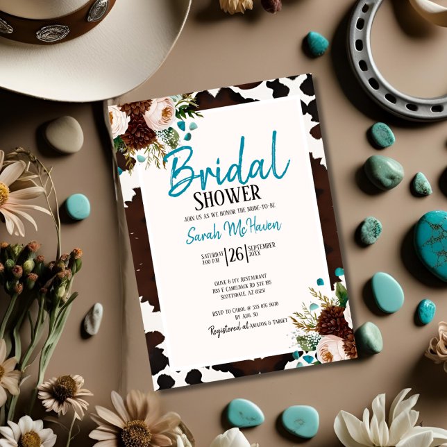 Invitación Ducha de Novia Turquesa Boho del Oeste (Western Boho Turquoise Bridal Shower Invitation)