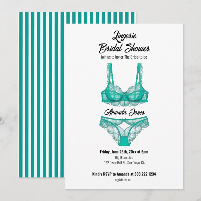 Invitación Ducha de novia Turquoise Lingerie (Anverso / Reverso)