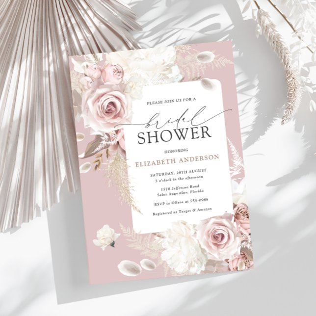Invitación Ducha de novia única con flores Rosa de Rubor (Subido por el creador)