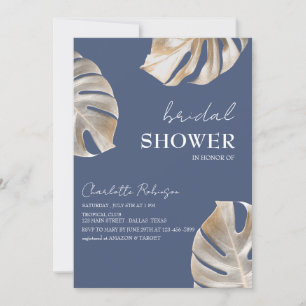 Invitación Ducha de Novia Única Tropical de Oro Monstera