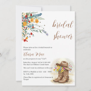 Invitación Ducha de Novia Vaquera Botas Boho