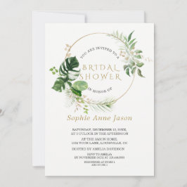 Invitación Ducha de Novia Verde Acuarela Dorado Marco Lujoso