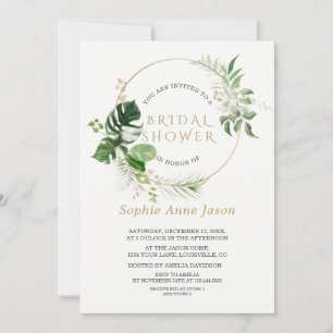 Invitación Ducha de Novia Verde Acuarela Dorado Marco Lujoso