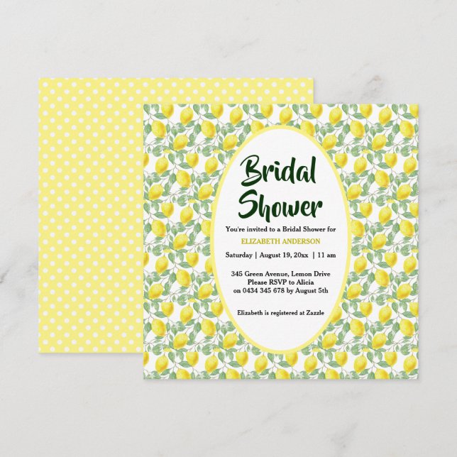Invitación Ducha de novia verde amarilla del árbol de limón (Anverso / Reverso)