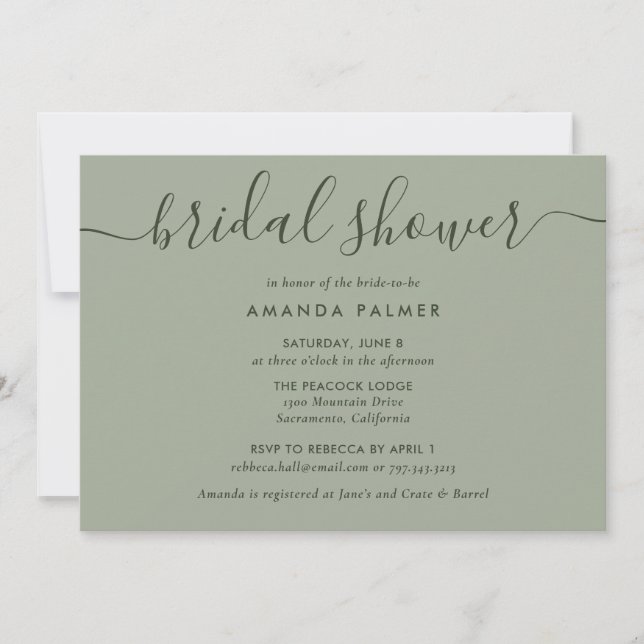 Invitación Ducha de novia verde azarosa con guión moderno (Anverso)