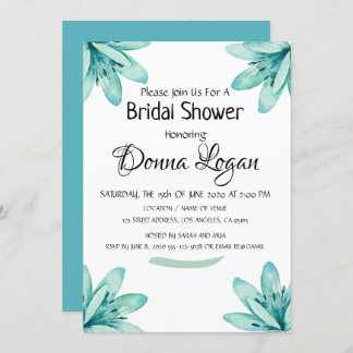 Invitación Ducha de novia Verde azulada floral personalizada