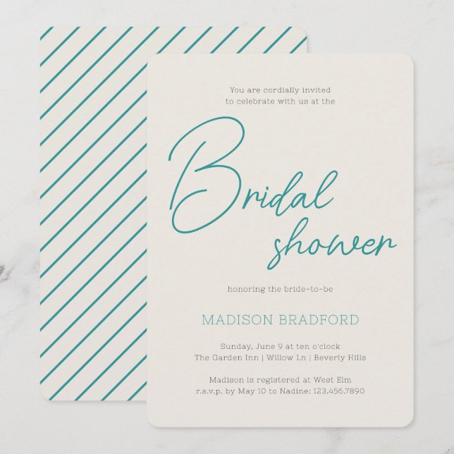 Invitación Ducha de novia Verde azulada manuscrita manuscrita (Anverso / Reverso)