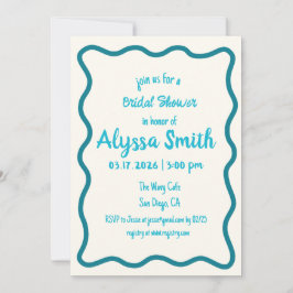 Invitación Ducha de novia Verde azulada retro de borde ondula