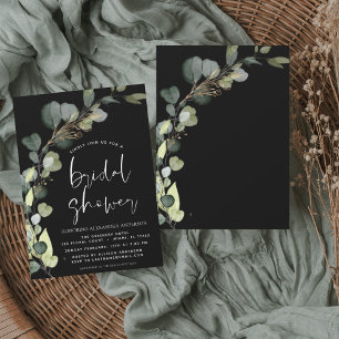 Invitación Ducha de novia Verde Blanco Negro Eucalipto