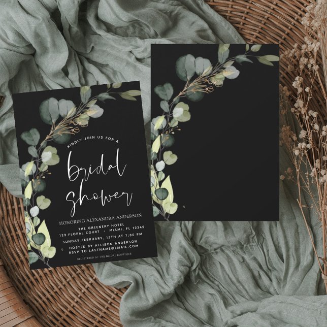 Invitación Ducha de novia Verde Blanco Negro Eucalipto (Subido por el creador)