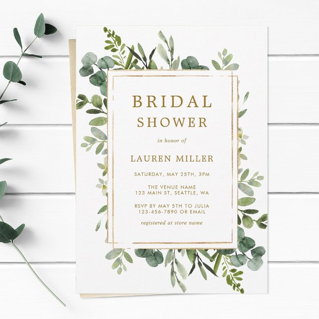 Invitación Ducha de Novia Verde Botánico Dorado (Subido por el creador)