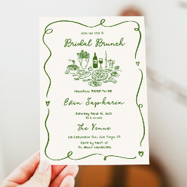 Invitación Ducha de novia verde dibujada a mano