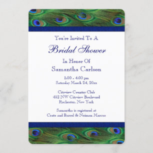Invitación Ducha de Novia Verde Esmeralda Azul Real Pavo Real