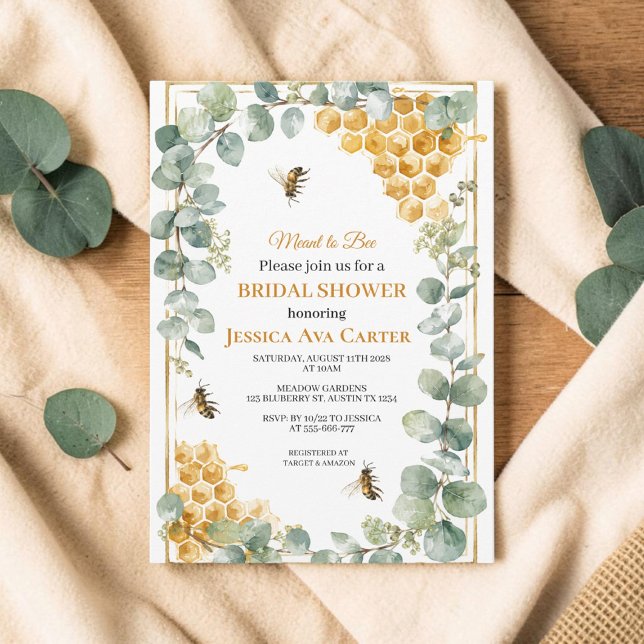 Invitación Ducha de Novia Verde Eucalipto Meant to Bee (Subido por el creador)