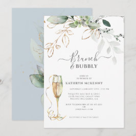 Invitación Ducha de Novia Verde Eucalipto Oro Azul Polvorient