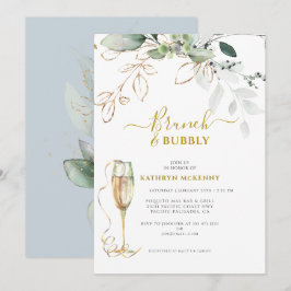Invitación Ducha de Novia Verde Eucalipto Polvo Azul Dorado