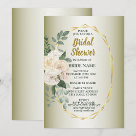 Invitación Ducha de Novia Verde Floral Dorado Geométrico