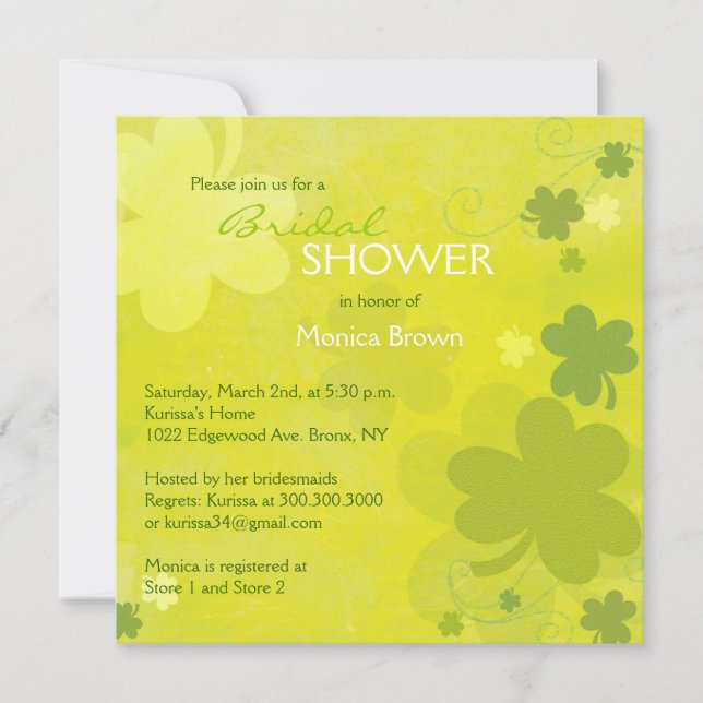Invitación Ducha de novia verde irlandesa Shamrock (Anverso)