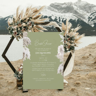 Invitación Ducha de Novia Verde Musgo Boho Blanca Floral