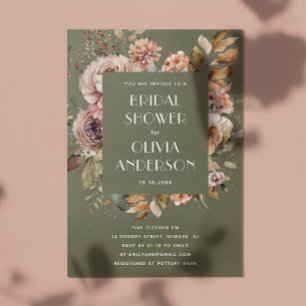 Invitación Ducha de novia verde oliva muda Woodland Boho