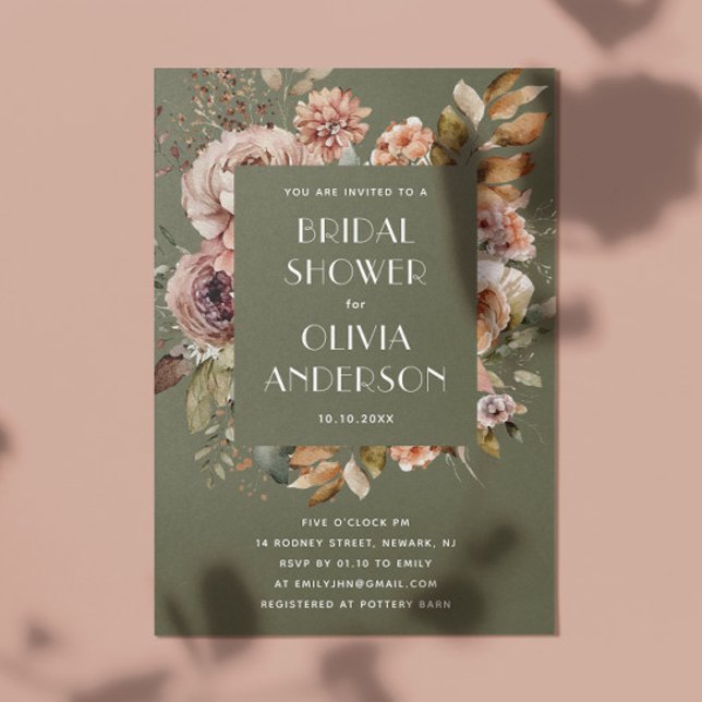 Invitación Ducha de novia verde oliva muda | Woodland Boho (Subido por el creador)