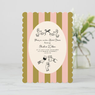 Invitación Ducha de Novia Verde Rosa Ilustrada Linda