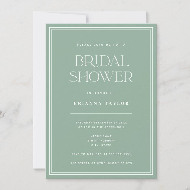 Invitación Ducha de novia verde sabio clásico elegante (Anverso)