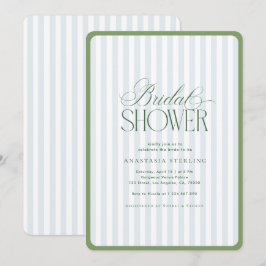 Invitación Ducha de Novia Verde Salvia con Rayas Azules