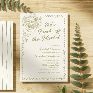 Invitación Ducha de Novia Verde Salvia Fresca del Mercado