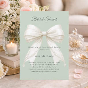 Invitación Ducha de novia verde salvia marfil perlas