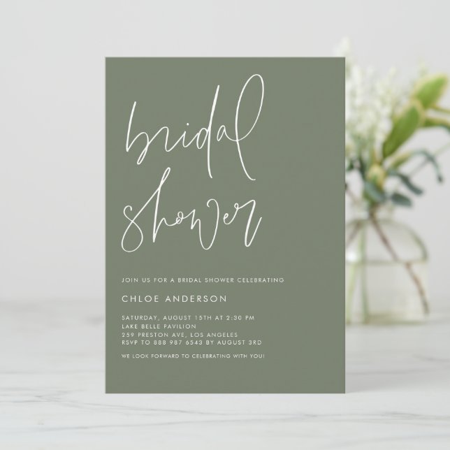 Invitación Ducha de novia verde taoleana manuscrita (Anverso de pie)