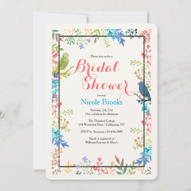 Invitación Ducha de novia vertical de marco de primavera (Anverso)