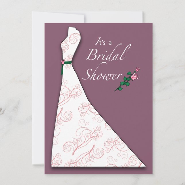 Invitación Ducha de novia Vestido de Silueta Pluma (Anverso)