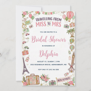 Invitación ducha de novia viajando de señorita a señora