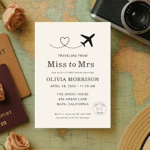 Invitación Ducha de Novia: Viajando de Señorita a Señora
