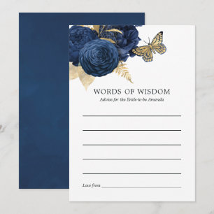 Invitación Ducha de Novia Vintage Azul Marino y Dorado