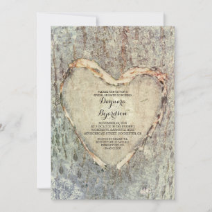 Invitación ducha de novia vintage de árbol de corazón tallado