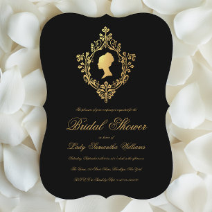 Invitación Ducha de Novia Vintage de Letra con Cresta Dorada