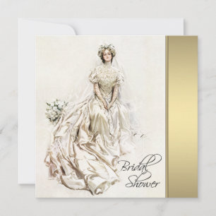 Invitación Ducha de Novia Vintage en Negro y Dorado