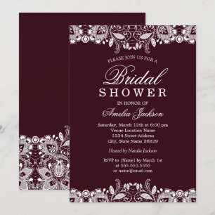 Invitación Ducha de Novia Vintage Encaje Burgundy Blanco