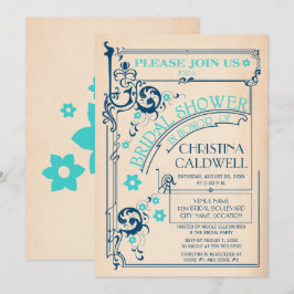 Invitación Ducha de Novia Vintage Floral Flourish Azul Marino