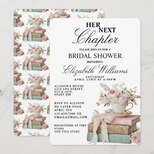 Invitación Ducha de Novia Vintage Floral Un Nuevo Capítulo