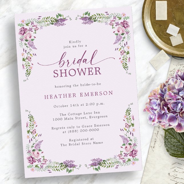 Invitación Ducha de Novia Vintage Lavanda (Lavender Vintage Bridal Shower Invitation
)
