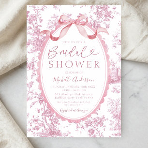 Invitación Ducha de Novia Vintage Pink Floral Toile de Jouy